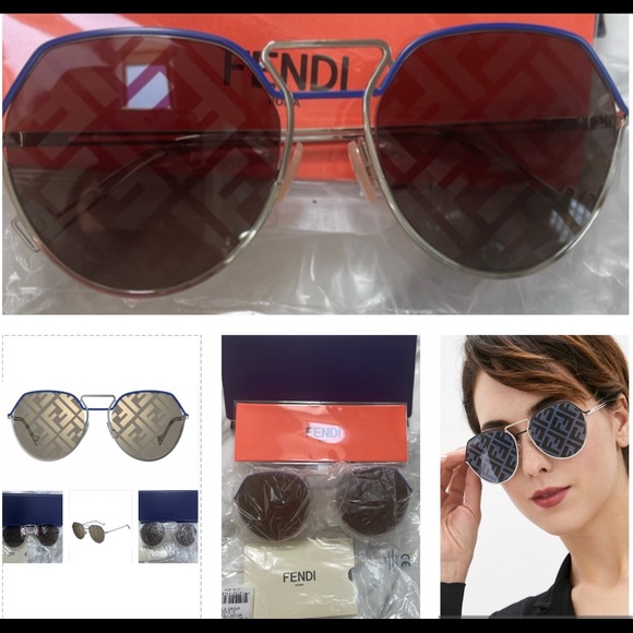 FENDI FF GOLD MIRROR WITH BLUE AVIATOR SUNGLASSES main image 7
